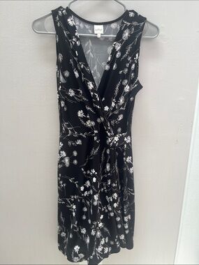 Kaileigh Black and White Floral Faux-Wrap Midi Dress